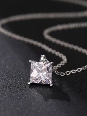 14K White Gold Womens 1ct Solitaire Diamond Pendant Necklace 18" Ladies Jewelry